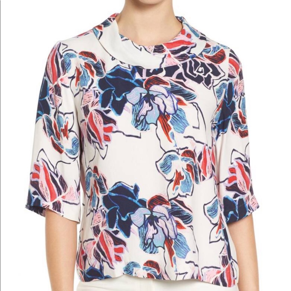 Print Woven Cowl Neck Top